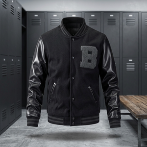 Nouvelle Veste Teddy Tendance et Stylée 2026 Streetwear à Épaules Tombantes, Style Letterman, Boutons Cachés, Couleur Noire - Product Image 3