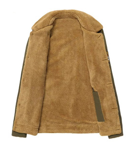 Veste d'hiver pour homme en molleton sherpa doublé, col en fourrure, en coton, chaude et thermique, couleurs olive, kaki, noir, personnalisable, épaisse, pour l'extérieur, OEM - Product Image 5