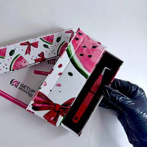 Pince à épiler pour cils 90 Boot Red Powder Coating Watermelon Design en acier inoxydable à pointe lisse, outil de précision, avec boîte d'emballage - Product Image 5