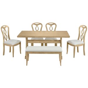 <b>Retro</b> 6-Piece Trestle <b>Dining</b> <b>Table</b> Set with Upholstered <b>Dining</b> Chairs and Bench Smooth <b>Dining</b> Backs for <b>Dining</b> Room Use - Product Image 6