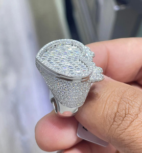 <b>Iced</b> Heart Shape Baguette Cut Moissanite Diamond Rhodium Plated Hip Hop Wedding <b>Ring</b> 925 Sterling Silver Unique Vintage Jewelry - Product Image 5