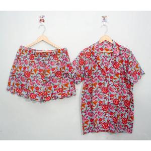 Conjunto de Pijama de Algodón con Estampado Floral Elegante para Primavera, Verano y Otoño, Pantalones Cortos con Botones, Ropa Casual - Product Image 5