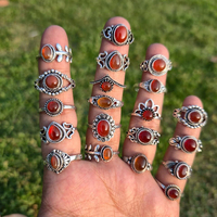 JewelryTownIN Bagues en Cornaline Vif, Vente en Gros, Pierre Précieuse Rouge Naturelle, Sertissage Clos, Fait Main, Plaqué Argent, Style Bohème Artisanal
