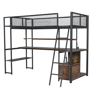 Letto a soppalco singolo in metallo nero con stazione di lavoro a LED e design pieghevole con più spazi contenitori - Product Image 5