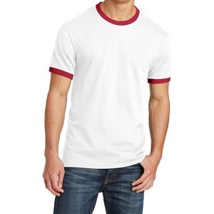 T-shirt personnalisé à col rond avec bordure rouge contrastante, manches ajustées, en coton peigné léger et respirant, coupe décontractée et ajustée - Product Image 1