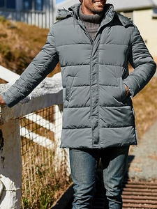 Manteau d'hiver en duvet Solid Trader Premium, chaud, à capuche, coupe-vent, vêtements d'extérieur décontractés, confortables, à porter tous les jours, coupe régulière, doublure en coton polaire à 70% - Product Image 5