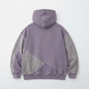 Sweat à capuche oversize pour homme OneApex, couleur violet-gris, blocs de couleurs, manches raglan, poche patchwork, style automne - Product Image 4