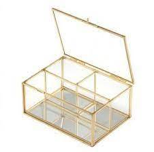 Gold Glass Jewelry <b>Box</b> Metal Frame Organizer Case Clear Display Storage Tray for <b>Vanity</b> Desk - Product Image 1