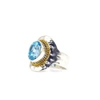 Conjunto de bisel de Plata de Ley 925 sólida de diseñador, anillo de piedras preciosas de Topacio Azul Natural, sin níquel, sin plomo, Unisex para fiestas de bodas