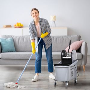 "38-Quart <b>Mop</b> Bucket Wringer Cart with 4 Wheels & 2 Buckets Grey <b>Mop</b> <b>Handle</b> Holder" - Product Image 2