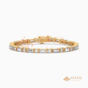 กำไลข้อมือเทนนิสประดับเพชรโมอิสซาไนต์ทรงบาแกตต์และทรงกลม ชุบทอง 18K เครื่องประดับแฟชั่นผู้หญิงสุดหรู สไตล์สง่างาม - Product Image 5