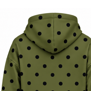 Sweat à capuche décontracté en molleton vert olive à pois noirs pour femme avec cordon de serrage et poche kangourou, style streetwear - Product Image 4
