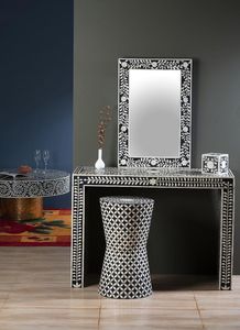 Miroir mural rectangulaire fait main en os incrusté, design floral noir et blanc, miroir décoratif traditionnel encadré - Product Image 6