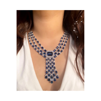 Ensemble de colliers ras-de-cou Couronne en Zircon Bleu, plaqué or 14K, en laiton, style religieux, pour mariages et fêtes indiens et pakistanais