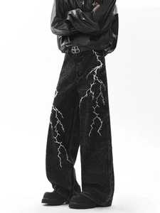 Jean baggy vintage personnalisé brodé pour homme, coupe large, style streetwear, denim gothique, hip-hop, coupe ample, pantalon oversize - Product Image 1