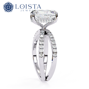 Bague de fiançailles LOISTA en diamant taille émeraude, alliance en platine avec diamants latéraux, certifiée GIA, style classique pour femme - Product Image 3
