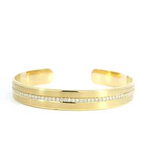 Open Cuff Bangle <b>Bracelet</b> 14k <b>Solid</b> Gold Pave Set Modern Classic Stackable Bridal Wedding Round Cut Lab Diamond Dainty Wristband - Product Image 1