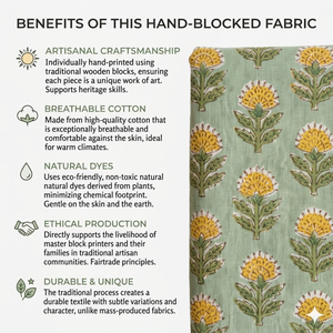 Tela de Algodón Verde Orgánica Tejida a Mano con Estampado de Bloques, Suave, Ligera y Transpirable, para Vestidos, Kurtis y Ropa Deportiva - Product Image 6