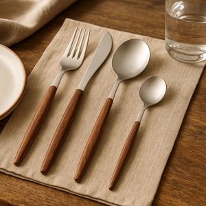 Ensemble de couverts en acier inoxydable poli miroir de luxe avec manche en bois pour des dîners élégants de mariage et de banquet - Product Image 6