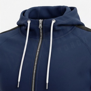 Ensemble de survêtement bleu marine à capuche pour homme, sweat-shirt et pantalon à fermeture éclair intégrale, vêtements de sport décontractés, couleur unie, respirant, polyester et coton - Product Image 4