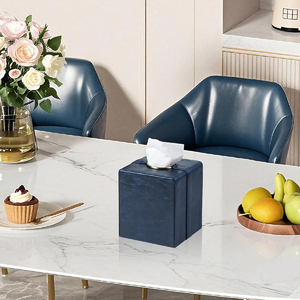Luxury Square Tissue Box Cover, PU Leather Tissue Box <b>Holder</b> with <b>Magnetic</b> Closure Navy Blue Leather Tissue Box - Product Image 5