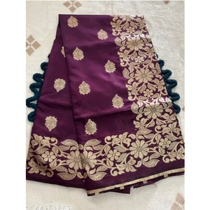 Sari de Seda Banarasi de Primera Calidad, Sari Tradicional Indio para Fiestas con Diseño de Zari Dorado, Precio de Venta para Exportación - Product Image 1