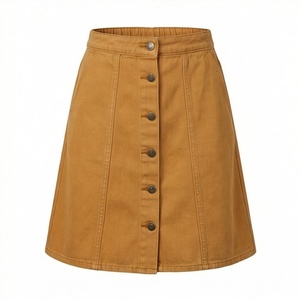 Women High Waist A-Line Mini <b>Skirt</b> Solid Color Denim Button Front Casual Style All Seasons Wear - Product Image 1