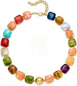 Necklaces for Women Trendy Multicolor <b>Large</b> Square Resin <b>Beads</b> Necklace Boho Chunky Statement Choker Necklaces Y2K Summer Jewel - Product Image 1