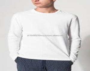 Camiseta de algodón para hombre, buena calidad, 100% algodón, informal, 180 gramos, cuello redondo, manga larga, lisa, bordada, en blanco. - Product Image 3