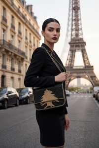 Sac à main rectangulaire noir fait main avec broderie de cèdre doré, artisanat textile en fil de coton - Product Image 3