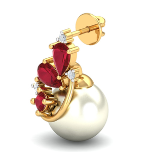 Luxury Women's 18K Gold Plated Ruby Drop <b>Earrings</b> With Freshwater Pearl And Round Brilliant Cut Diamond - Product Image 3