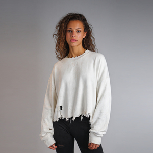 Sweat-shirts OEM 430 g/m² épais effet vieilli pour femme – Mode urbaine hiver – Hauts déchirés pour femme - Product Image 1