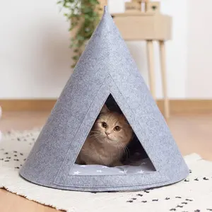 사용자 정의 펠트 따뜻한 애완 동물 집 실내 침대 고양이 침대 멀티 스타일 펠트 고양이 동굴 침대 텐트 집 쉼터