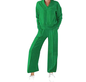 Chándal Deportivo Verde Unisex de Manga Larga con Cuello Redondo, Cierre con Cordón, Color Sólido, Ropa Casual Transpirable de Poliéster - Product Image 3