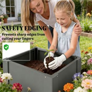 Jardinière surélevée et bac de plantation gris pour extérieur, pot de fleurs élégant pour usage intérieur/extérieur - Product Image 3