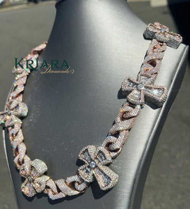 S925 Rose Gold Plated Moissanite Cross <b>Statement</b> <b>Necklace</b> Pave Setting Luxury Link Chain Unisex Party Jewelry - Product Image 1