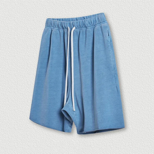 Shorts Bermuda Gris en Polyester pour Homme, Taille Élastique avec Cordon de Serrage, Couleur Unie Décontractée, Taille Mi-Haute, Respirant, Tricoté, Style Vintage, Écologique - Product Image 5