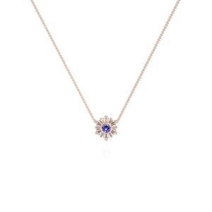 Collier en or pur 18 carats avec pierre précieuse tanzanite, design soleil, diamant naturel, chaîne halo, pendentif pour femme, cadeau d'anniversaire - Product Image 6