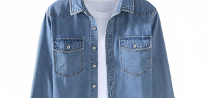 Chemise en jean à manches longues pour homme, col rabattu, boutonnée, avec deux poches poitrine, bleu uni - Product Image 6