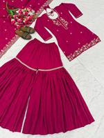 Traje Sharara Étnico Indio Pakistaní de Diseño Moderno, Tejido Georgette Pesado, Tradicional para Invierno y Verano, Cosido, para Fiesta
