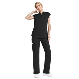 Women Custom Branding <b>Scrub</b> <b>Set</b> Black Sleeveless Top With Pants Hospital Uniform Medical Workwear Polyester Woven Fabric - Product Image 1