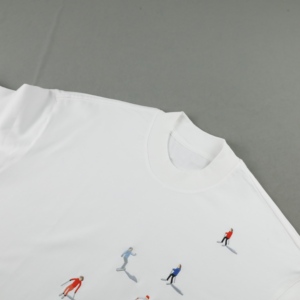 O-Neck Short Sleeve Cotton <b>T</b>-<b>Shirt</b> With <b>Skiing</b> Character Print Men's Casual Regular Fit Knitted Breathable White Top - Product Image 6