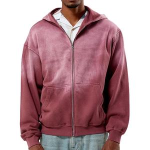 เสื้อฮู้ดดี้โอเวอร์ไซส์ผ้าฟลีซฟอกสีซีดแบบซิป 100% คอตตอน 380gsm สำหรับผู้ชายไซส์ใหญ่ ใส่ได้ในฤดูหนาว - Product Image 1