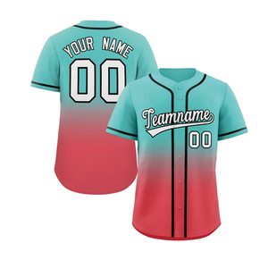 Camiseta de Béisbol Personalizada con Degradado Verde Azulado, con Botones y Ribetes, Uniforme de Equipo, Nombre y Número Personalizados, Estilo Profesional, Venta al Por Mayor - Product Image 3