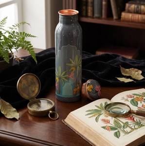 Bouteille d'eau en cuivre au design oriental avec motif palmier, gourde de voyage portable avec couvercles, bouteille d'eau en cuivre pur - Product Image 5