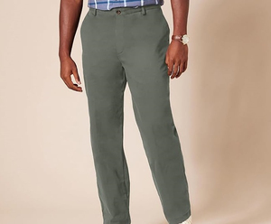 Pantalon chino vert olive pour homme, coupe droite, taille mi-haute, tissu tissé décontracté, fermeture boutonnée, style printemps - Product Image 1
