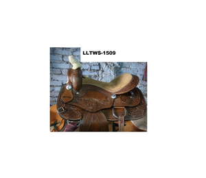 Selle de barrel western en cuir brun teint au tambour, avec décorations florales, conchos et kit de harnais, de 10 à 18 pouces - Product Image 2