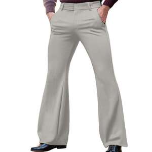 Men's Casual Solid-Color Stretch Slim-Fit Side-Slash <b>Pocket</b> Canvas Lightweight Button Fly Fashion Bell-Bottom Pants - Product Image 3