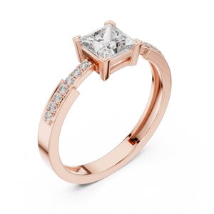 14K Rose Gold Princess & Round Cut Lab Grown Diamond Engagement <b>Ring</b> Band Wedding <b>Ring</b> for Women Party New Grown Diamond - Product Image 4