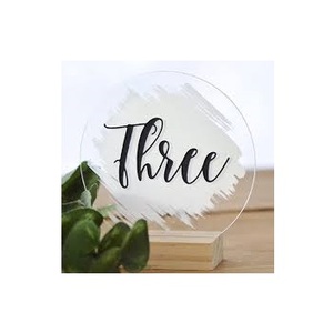 Wholesale Clear Round <b>Acrylic</b> Table Numbers Wedding Place Cards with Wooden Holder Stand DIY Party Decoration Dinner Sign - Product Image 1